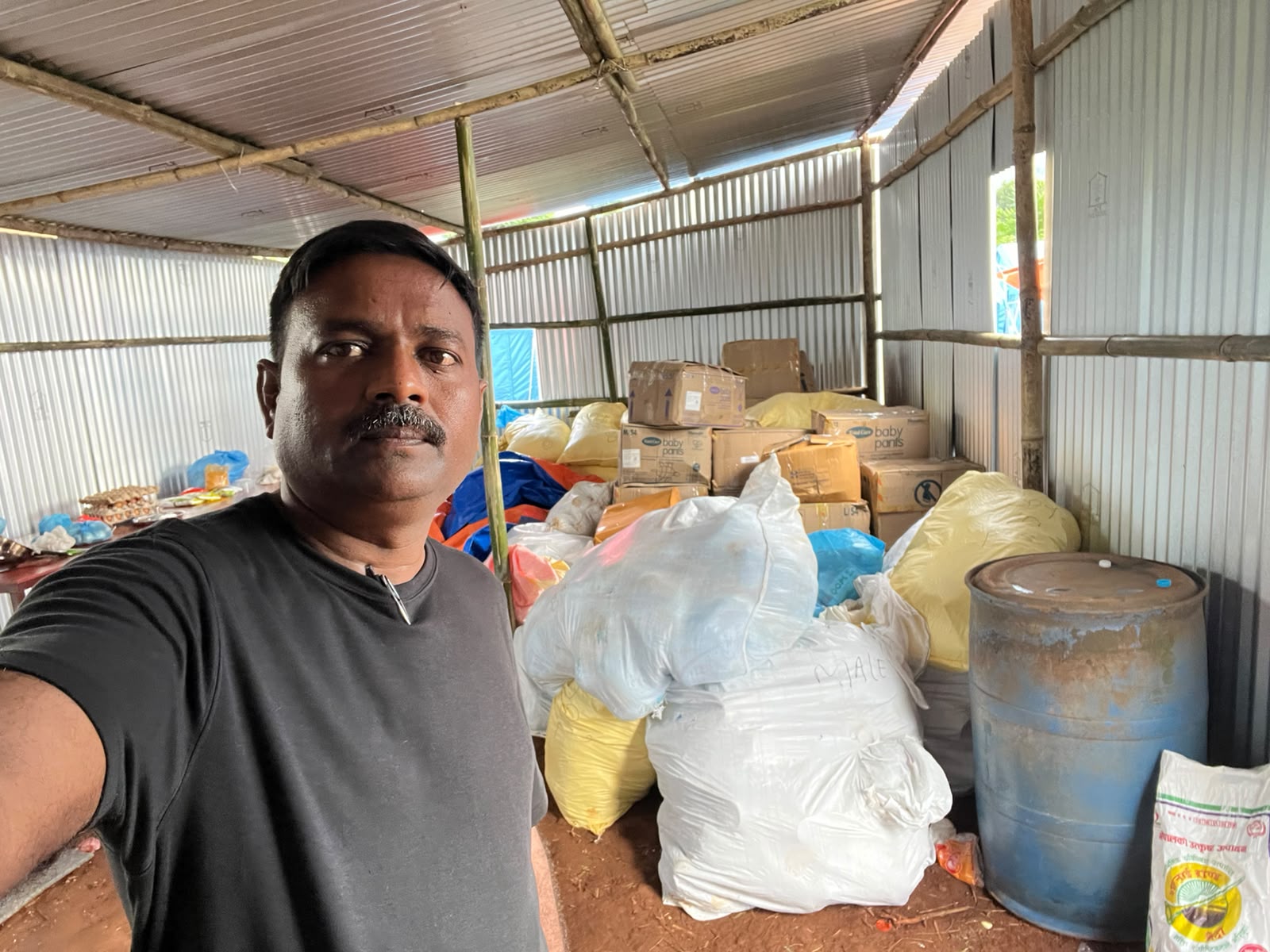 Relief storehouse Relief supplies gathered in a temporary storehouse